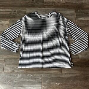 A New Day Women's Navy White Striped Long Sleeve Classic Nautical Preppy‎ Tee XL